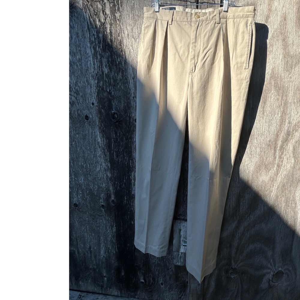 Vintage Polo Ralph Lauren Andrew Pleated Chino Pants 36x34 Beige